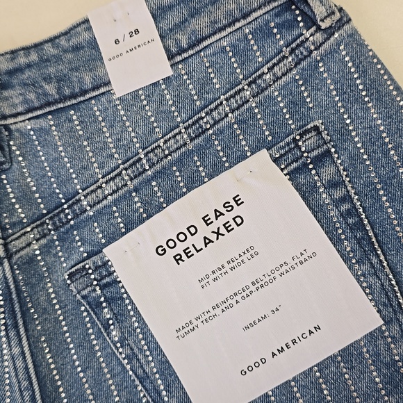 Good American GOOD EASE RELAXED DIAMOND JEANS - NWT - Size 6 - crystal pinstripe - Picture 16 of 16
